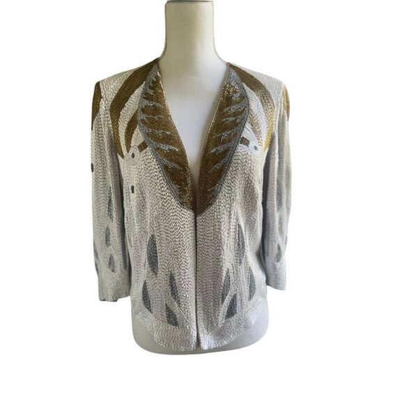 Haute Hippie (Serena Gossip Girl) Beaded Blazer Tan/ Gold XS Evening Jacket - Picture 2 of 16